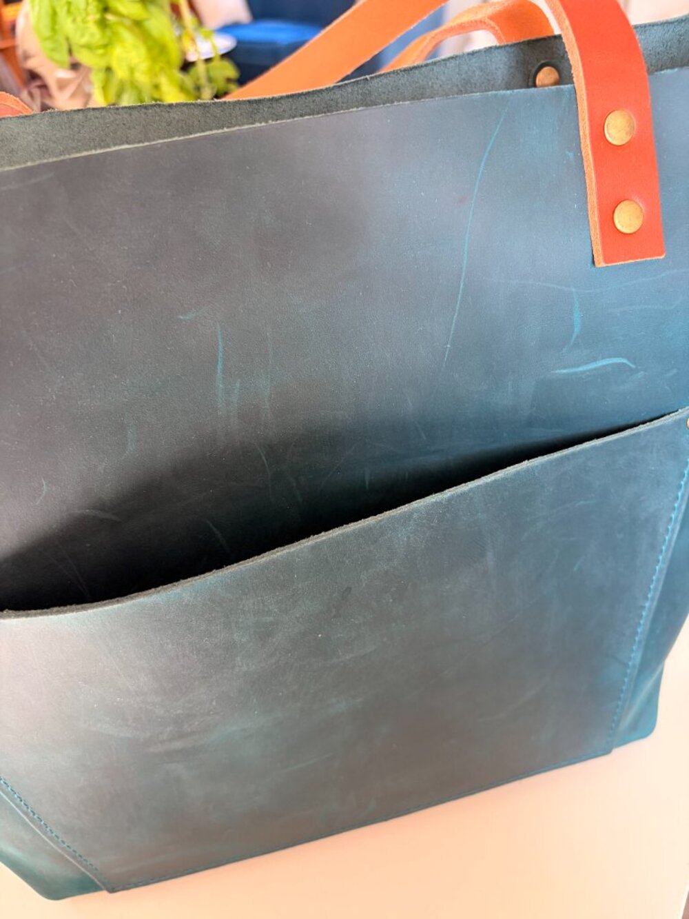 Portland Leather Goods Classic (Open Top) Leather Tote, Westward Blue size large - Picture 10 of 11